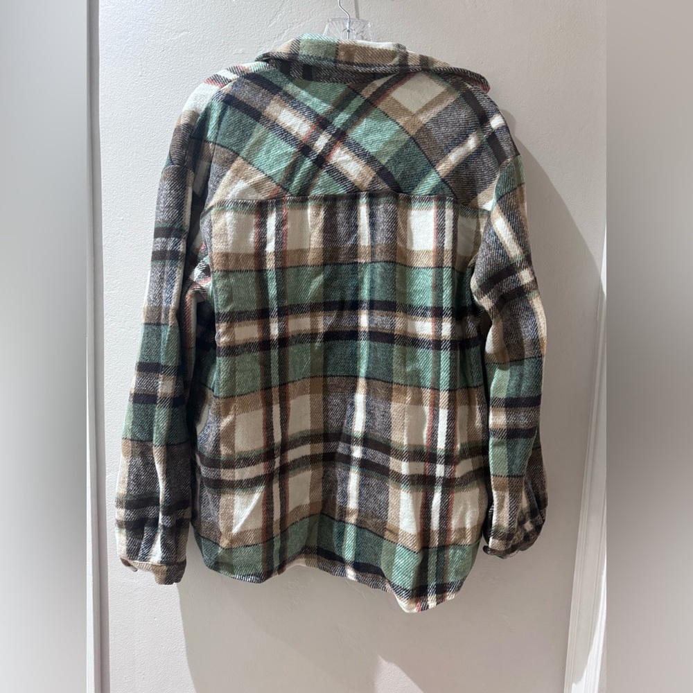 Miss Sparkling Plaid Button-Up Jacket Green Mint and Brown size large - Picture 3 of 3